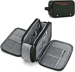 Wedama Sac de toilette pour hommes, Sac de salle de bain de voyage à suspension moyenne, Sac d'organisateur électronique supplémentaire PU Poignée pour Voyages d'affaires Camping de natation, Noir+ Brun