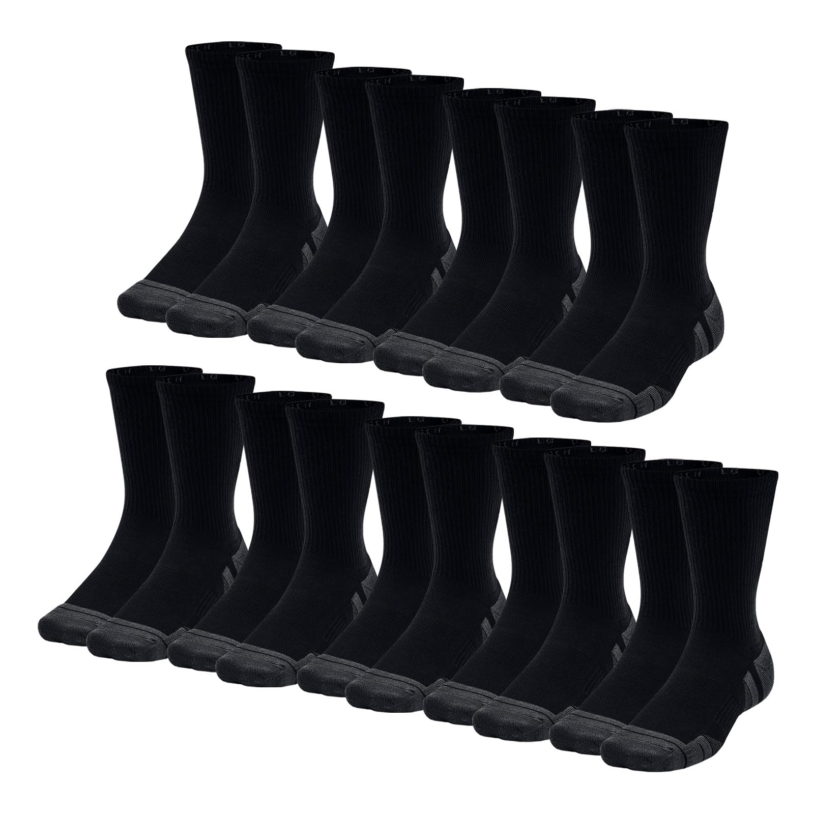 Under Armour 9 Pairs of Men's Women's Sports Socks Performance Tech Crew Socks, Colour: Black, Size: 47.5-50.5, Item:-001 Black