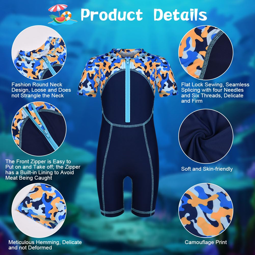 Echinodon Zwempak Voor Jongens, Uv-bescherming, UPF 50 Korte Mouwen Badpak Voor Babys Kinderen Wetsuit