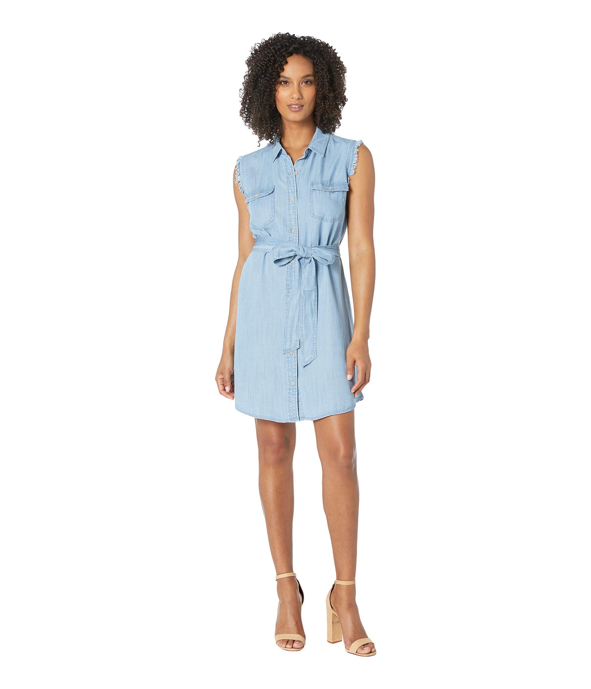 Vince Camuto Womens Tie-Waist Shirt Dress, Blue, Large