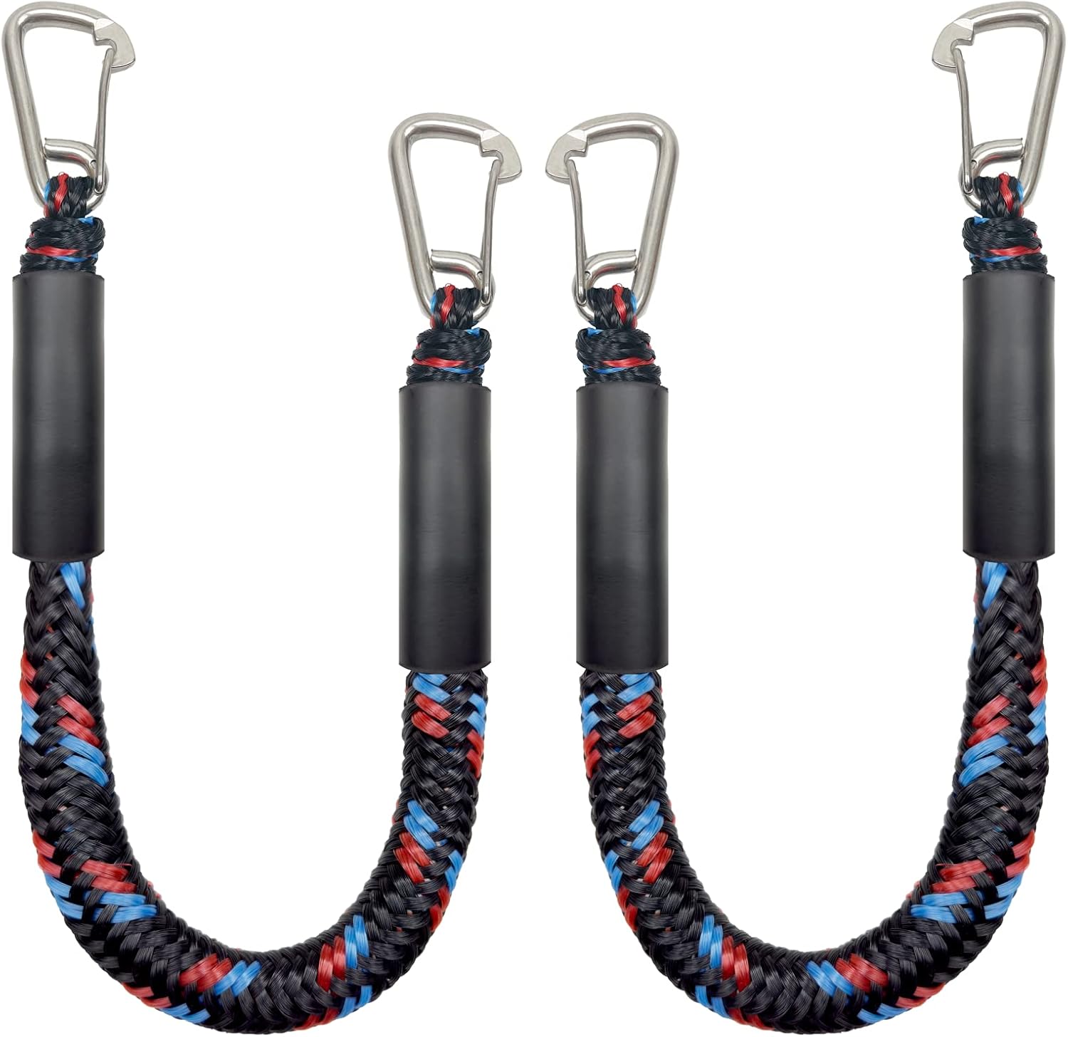 Bungee Dock Line Ropes for Mooring With 2 Stainless Steel Clip Accessories - Built-in Snubber for PWC, Kayak, Watercraft, SeaDoo, Jet Ski, Pontoon, Canoe, Power Boat - 2-Pack