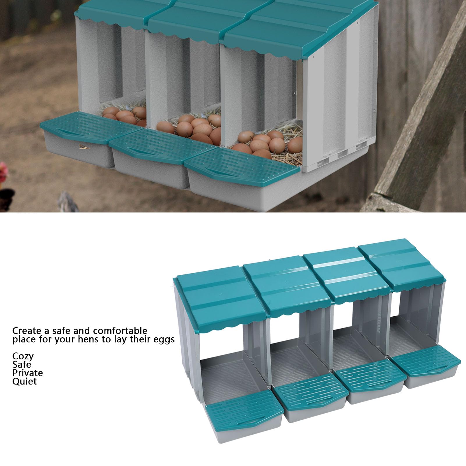 Caja Nido para Pollos PP, Caja para Poner Huevos de Gallina, Caja Nido de Metal, Soporte de Pared para Gallinas, Patos, Aves de Corral, Equipos de Gallinero con Orificios de (4