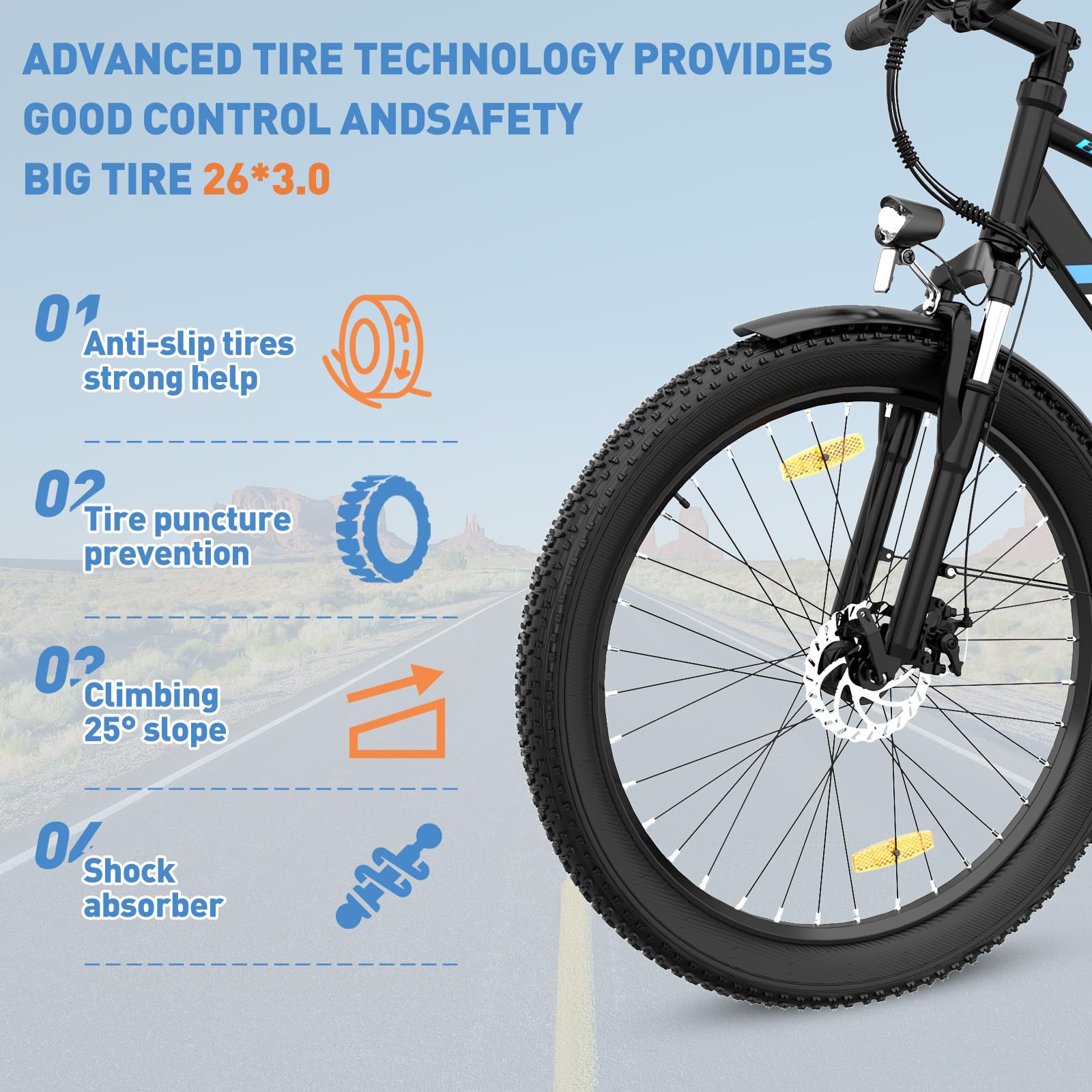 COLORWAY Bicicleta Eléctrica 26” EBike 250W, Batería Extraíble 36V 15Ah, 7 Velocidades, Fat Tire 26×3.0, Pantalla LCD S866, Pedelec hasta 25 km/h, Autonomía 40-90 km, Bicicleta Eléctrica Hombre Mujer