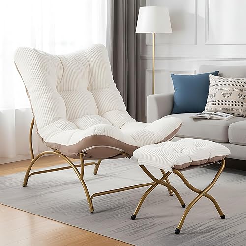 Welnow Modern Accent Chair with Ottoman, Upholstered Comfy Lounge Recliner