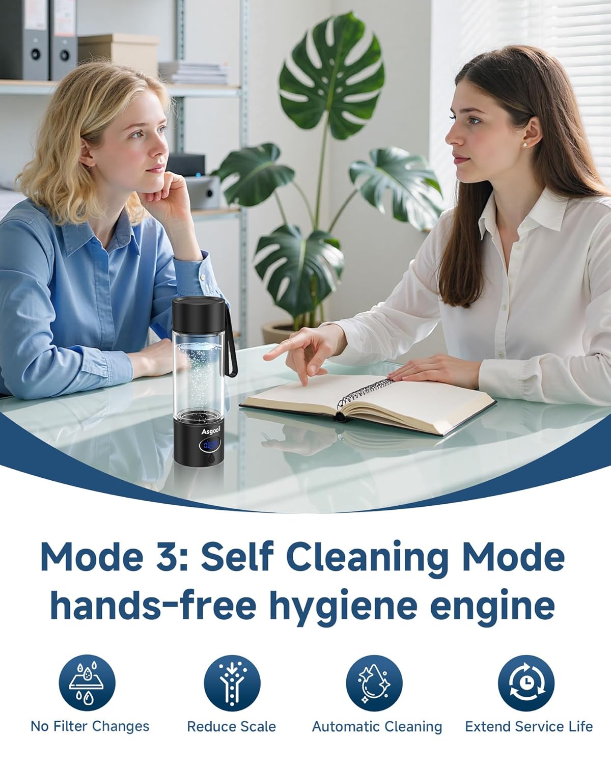 Hydrogen Water Bottle - 5000 PPB in 8 Minutes, Cyclic Mode for 8 Hours, Self Clean, Aluminum & Glass, for Travel Sports Office Home, Gift for Father Mom Family Friends Clients(Black, 12Oz) - Image 6