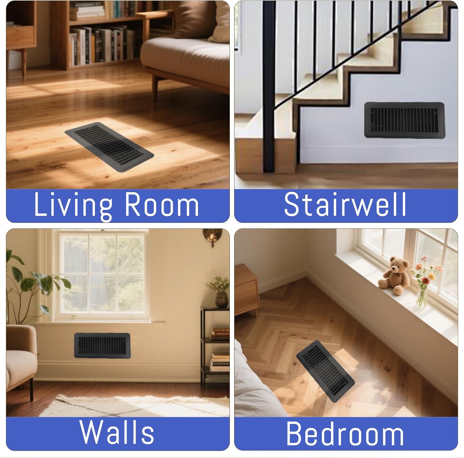 4 x 10 Floor Register Black Floor Vent Cover for Home Heavy Duty Metal Air Vent Cover with Rust Proof Finish and Adjustable Knob for Floor Wall Ceiling