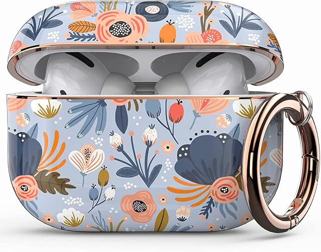 wenew Protective Case Cover designed for Apple Airpods Pro 2019, Cute Fadeless Patterns Shockproof Hard Case Cover with Portable Keychain for Girls Women Men (Blue)