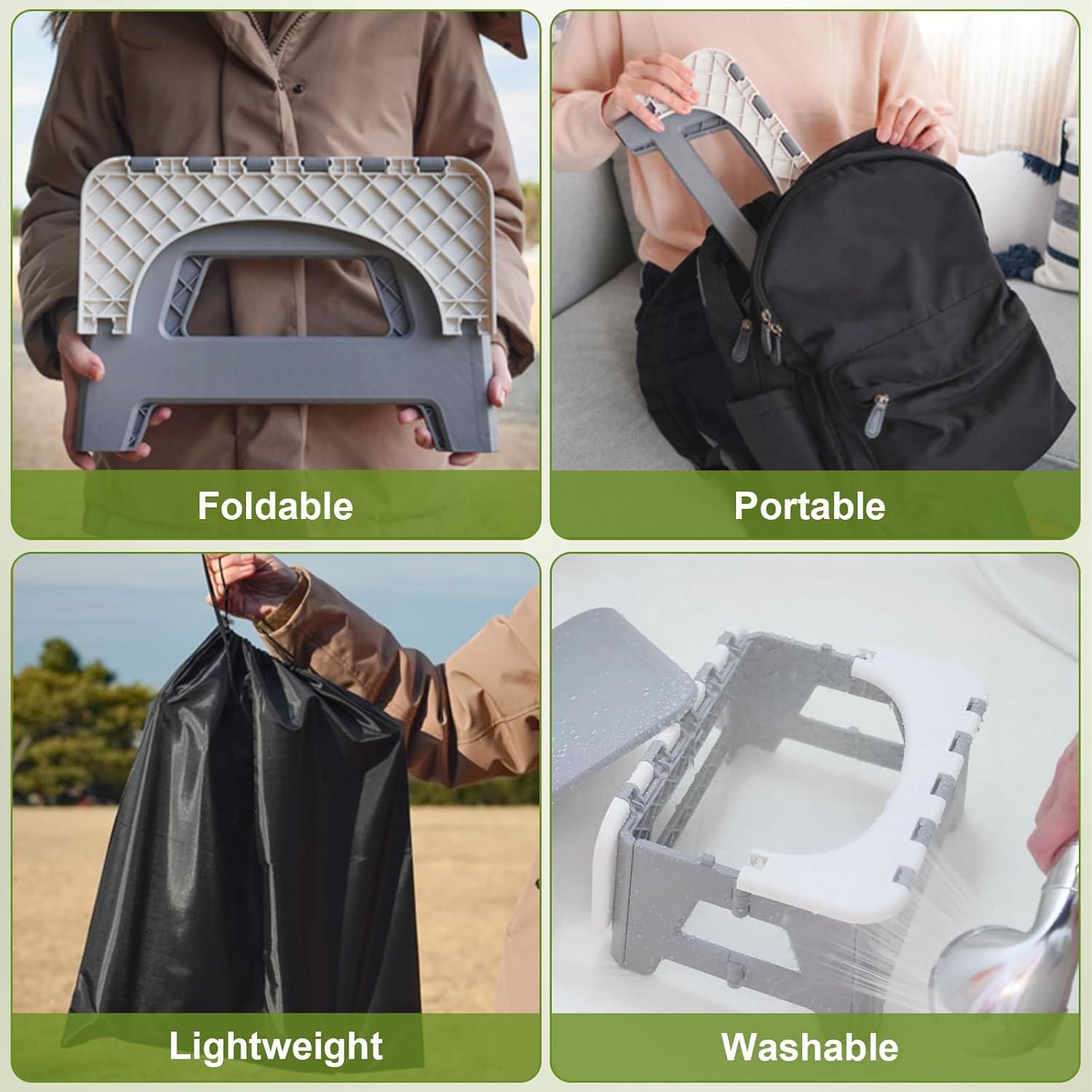 Wanheart Portable Toilet for Adults, Folding Camping Toilet with Lid & Solidifier, Emergency Seat for Limited Mobility, Compact Potty for Home, RV & Travel, Anti-Slip Design (Brown)