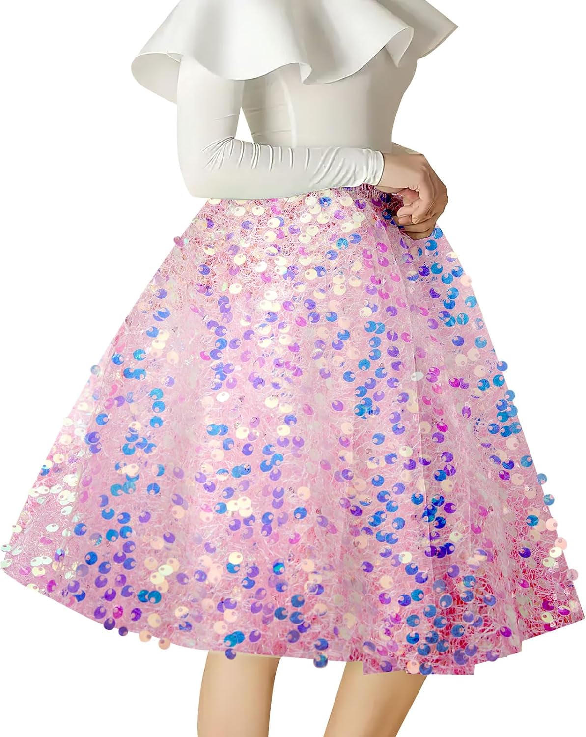 Sequin Fabric Pink 8 Yard Glitter Sheer Fabric 5mm Glitter Fabric 8 Yard Sparkly Fabric by The Yard Mesh Fabric Reversible Sequin Fabric Great for Dress Wedding Table Decoration DIY Crafts