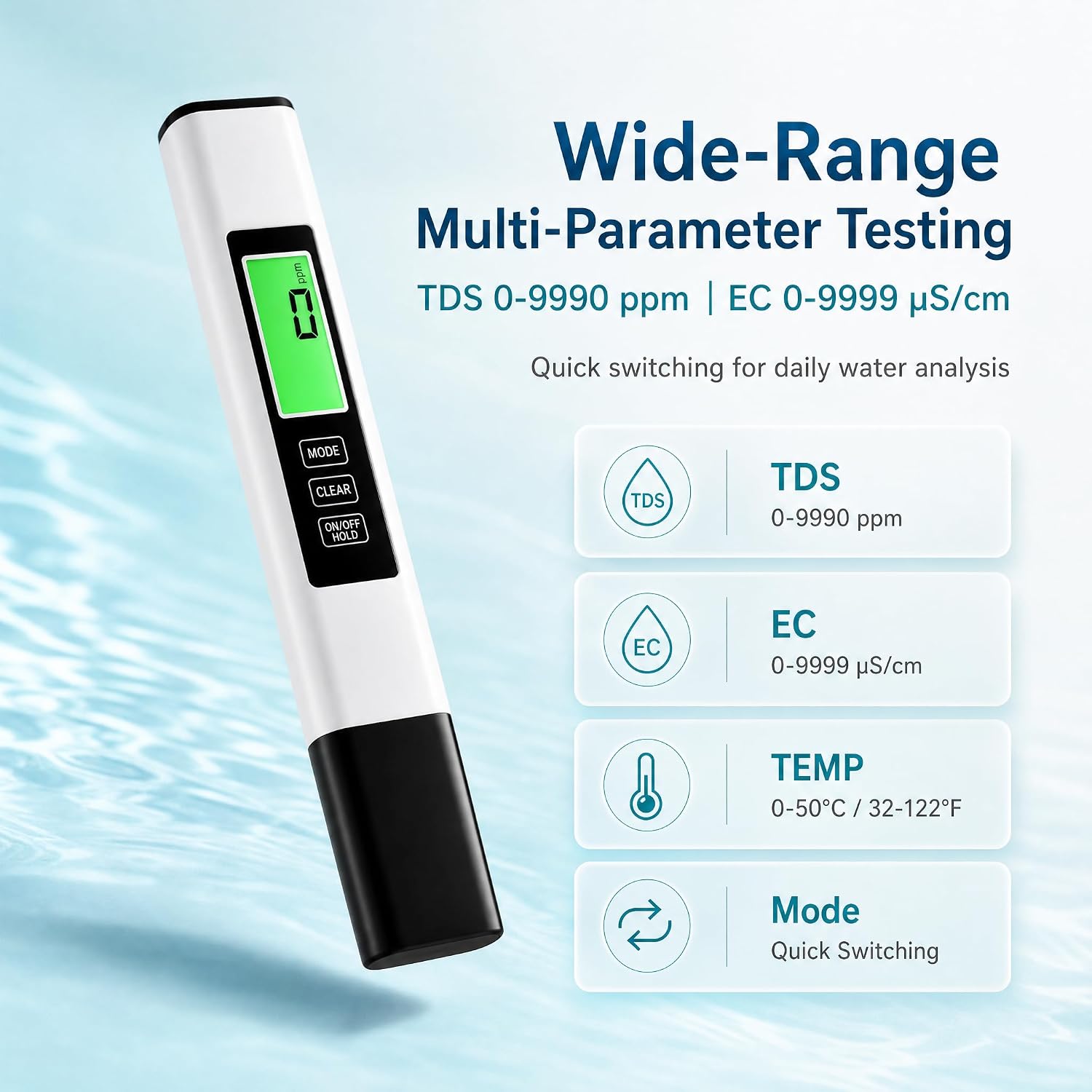 Digital TDS Meter, Water Quality Tester Pen for Water, Aquarium, Hydroponics and Pool-(White)