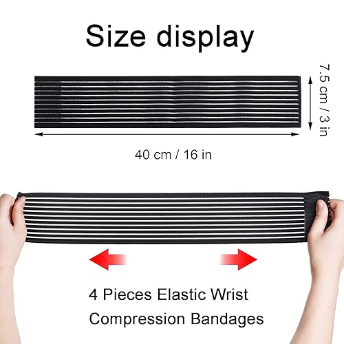 Miniatura 2 de Rbenxia 4 unidades de vendaje de compresión de muñeca elástico negro ajustable para la muñeca, muñequera transpirable para estabilizar ligamentos,