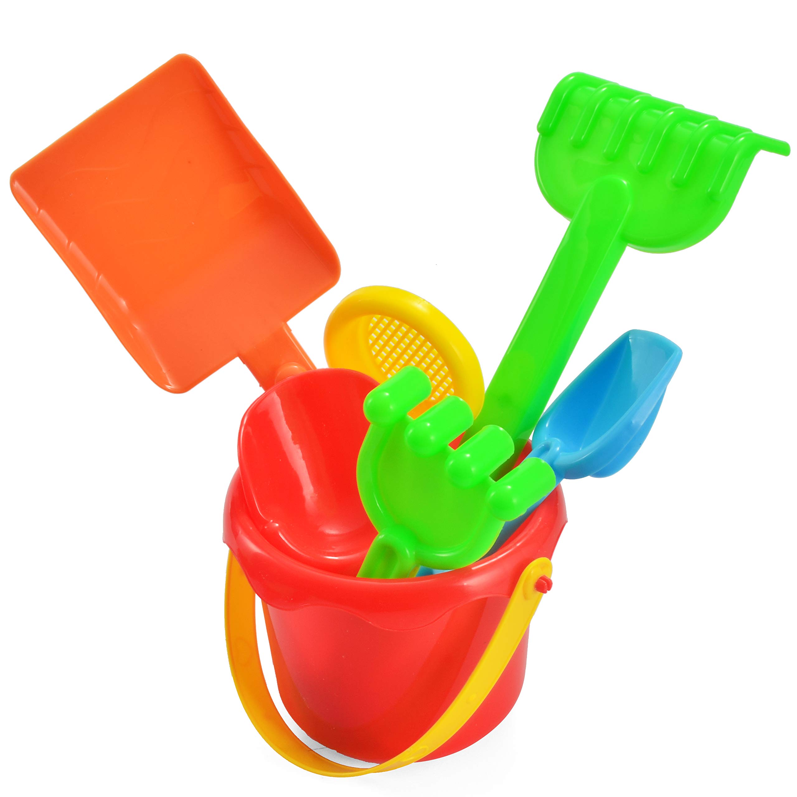 JOYIN 24 Stück Strand Sandspielzeug Set mit Sandrad, Lastwagen, Sandformen, Eimer, Gießkanne, Sandschaufel, Sandspielzeug für Jungen Mädchen Kinder (1 Netzbeutel enthalten)