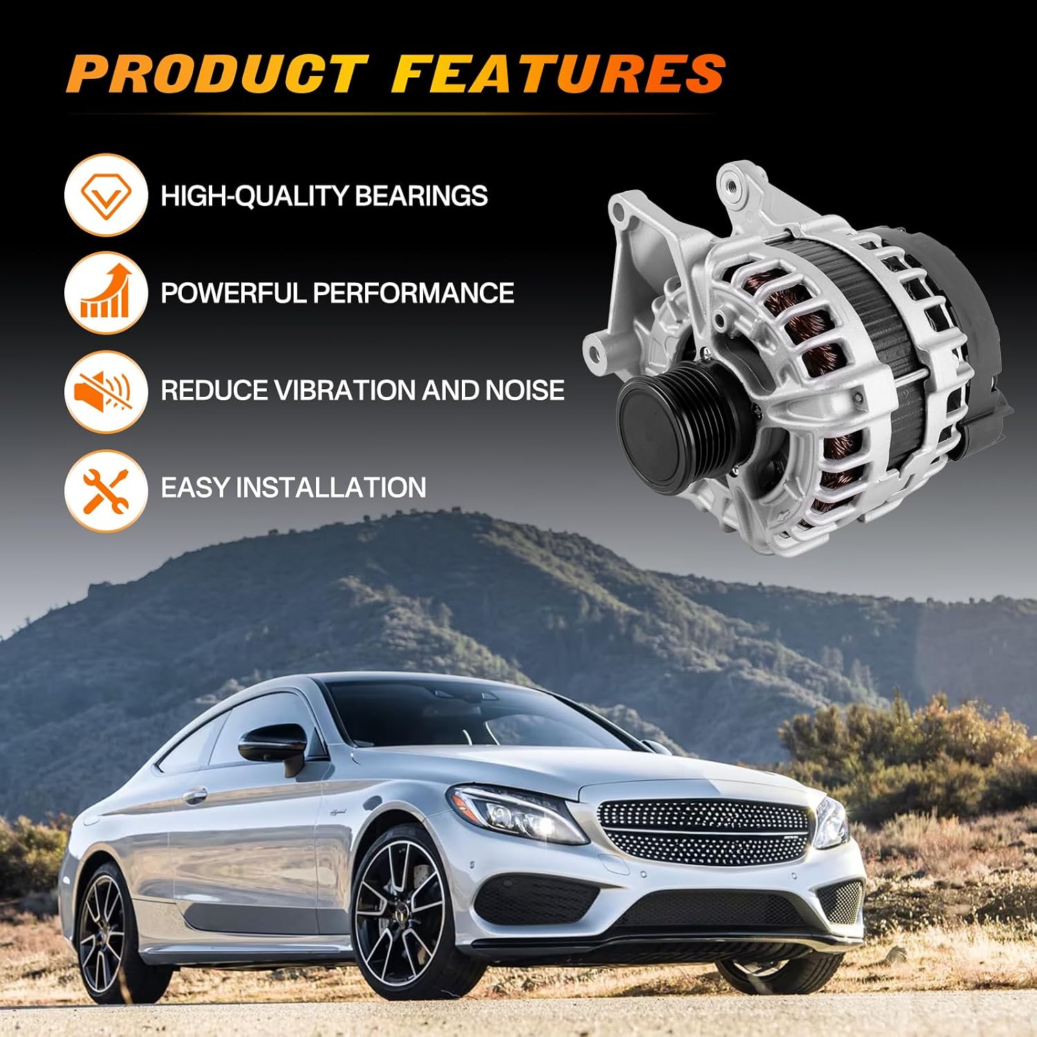 12V 190A Alternator A0009067703 Compatible with 2015-2021 Mercedes-Benz W205 C300 C253 GLC300 GLC350e Metris L4 2.0L Replace 20571N 0125812058 012581201