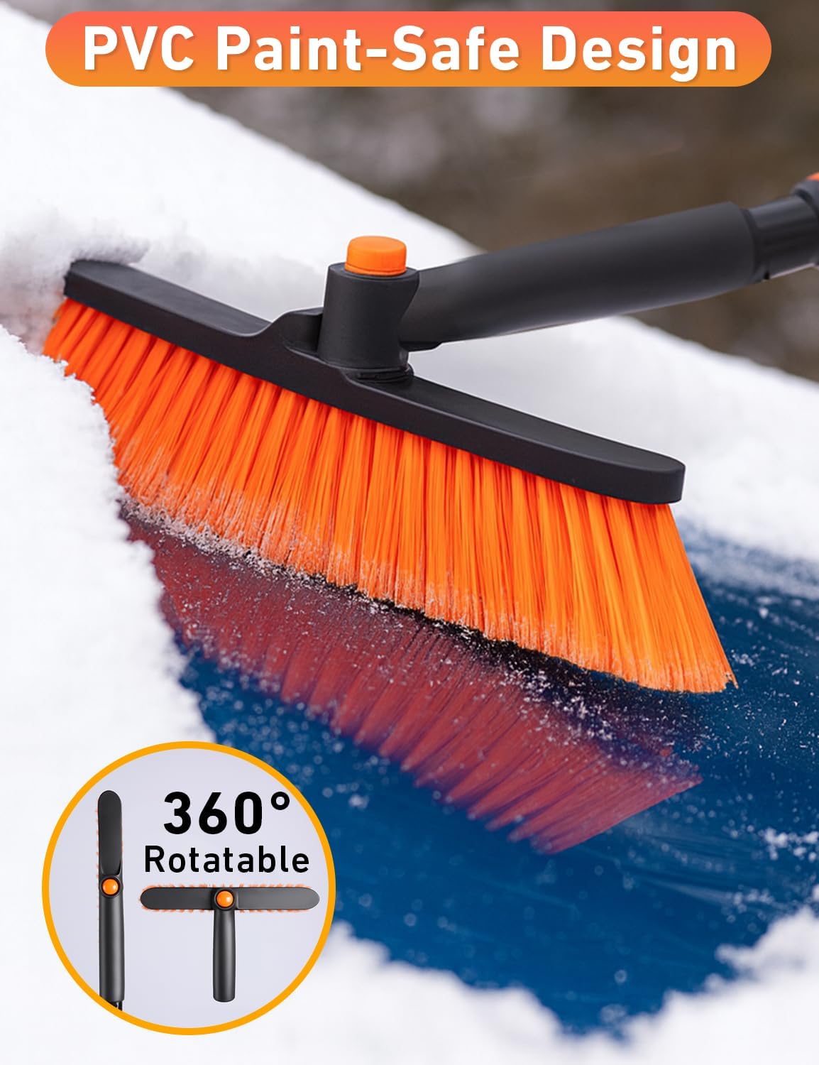 EcoNour 36" Extendable Snow Brush and Ice Scraper | 3-in-1 Telescopic Snow Removal Brush with 360° Rotating Head for Car Windshield | Ice Scraper for SUV, Truck, and Car | Winter Car Accessories