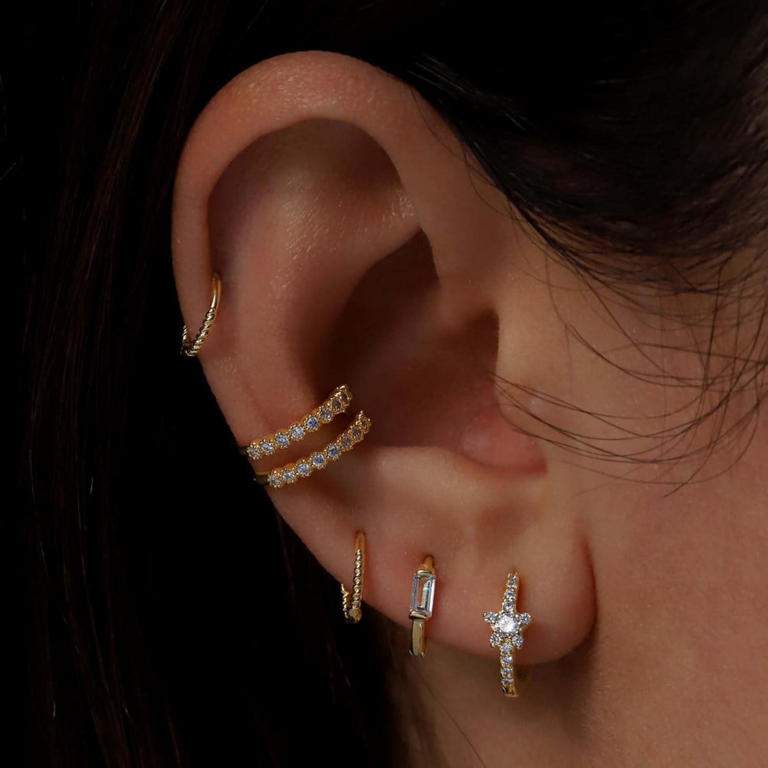 14k Gold Genuine Diamond (0.18ct) Ear cuff, No piercing Wrap Diamond Cuff, Minimalist Double row Piercing for woman.