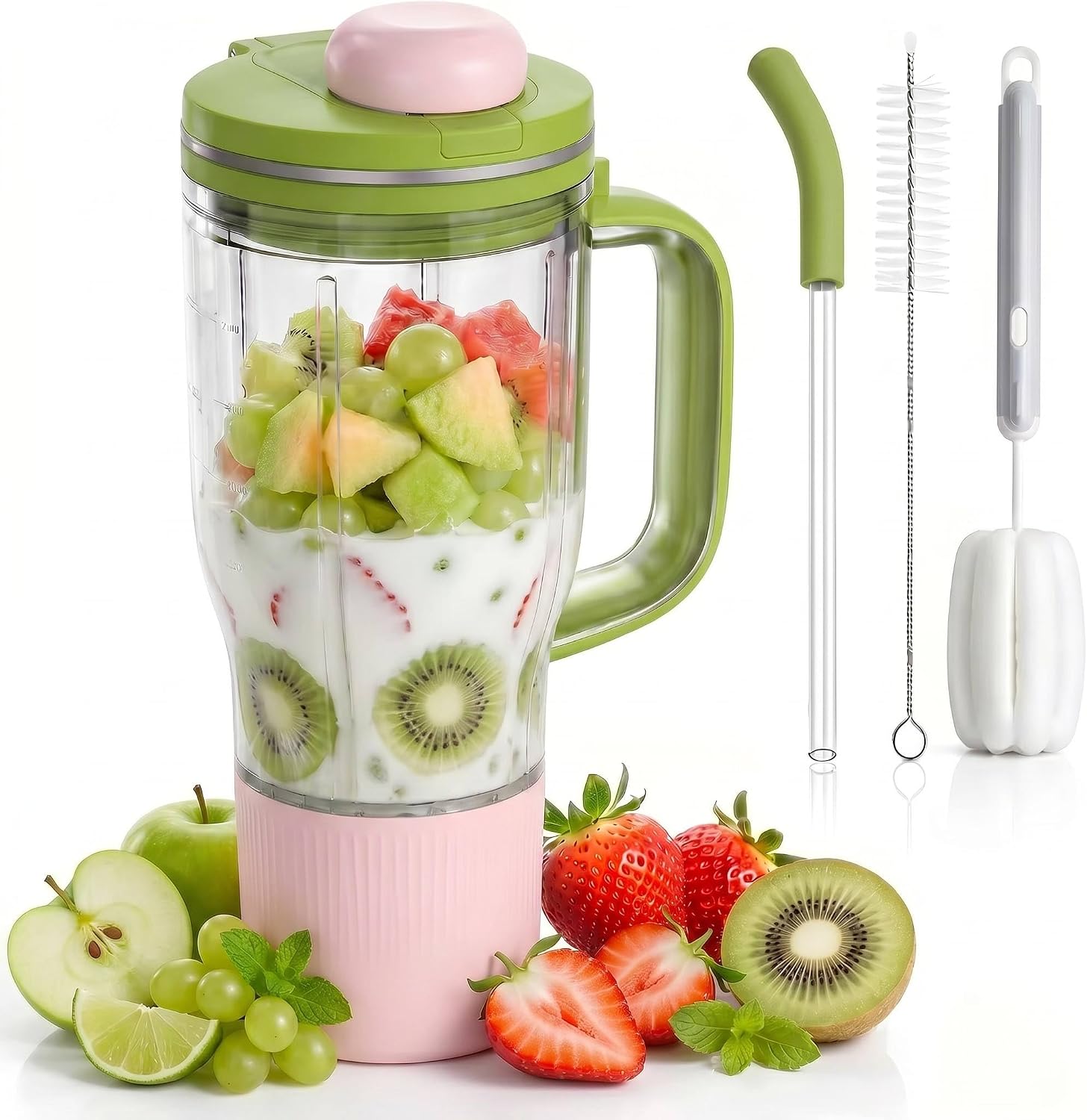 26oz Replacement Cup Set Compatible with Ninja BlendBOSS Blender, Travel Tumbler with Lid Straw & Cleaning Brushes (Watermelon Bubblegum)