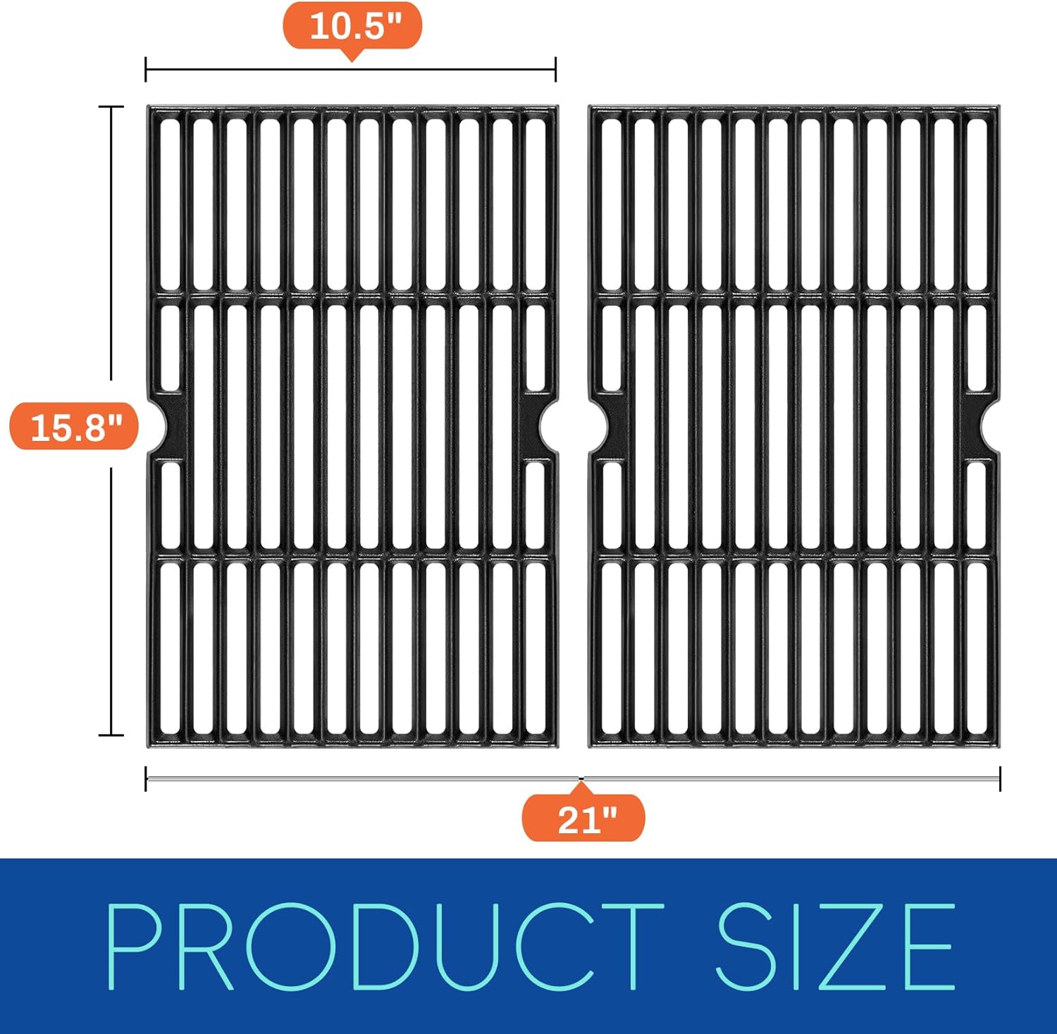 GGC Grill Grates for Dyna-Glo DGF350CSP DGF350CSP-D, Cast Iron Grill Replacement Parts for Dyna-Glo DGF350SNP DGF350SNP-D DG1-70-01-634-R 101-03011, 2PCS Cooking Grid Grates for Blue Rhino GBC1932L
