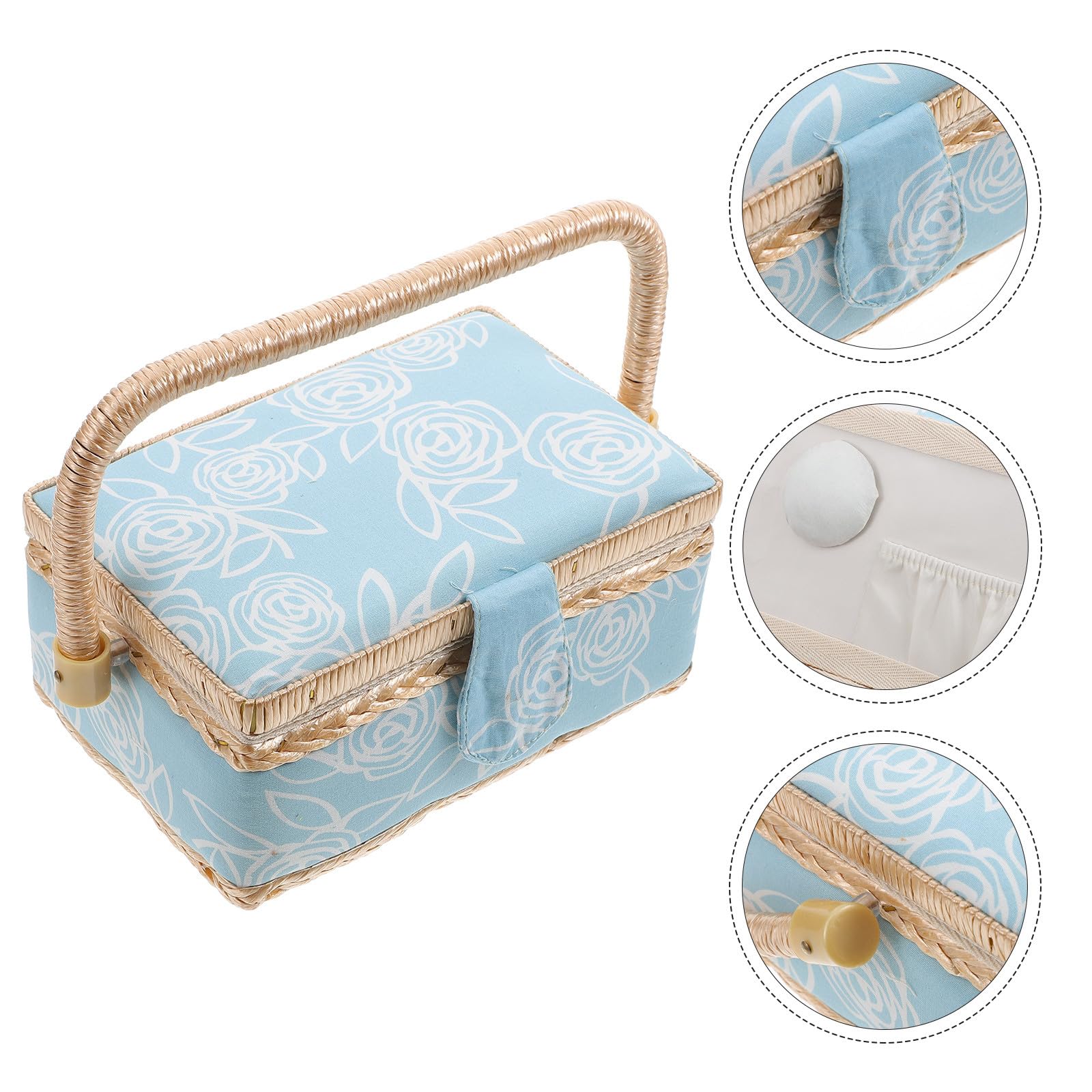 Caja Organizadora de Herramientas de Costura de Poliéster Caja Portátil para Hilo y Aguja Cesta Versátil de Almacenamiento para Costura en Hogar Color Azul Claro Diseño de