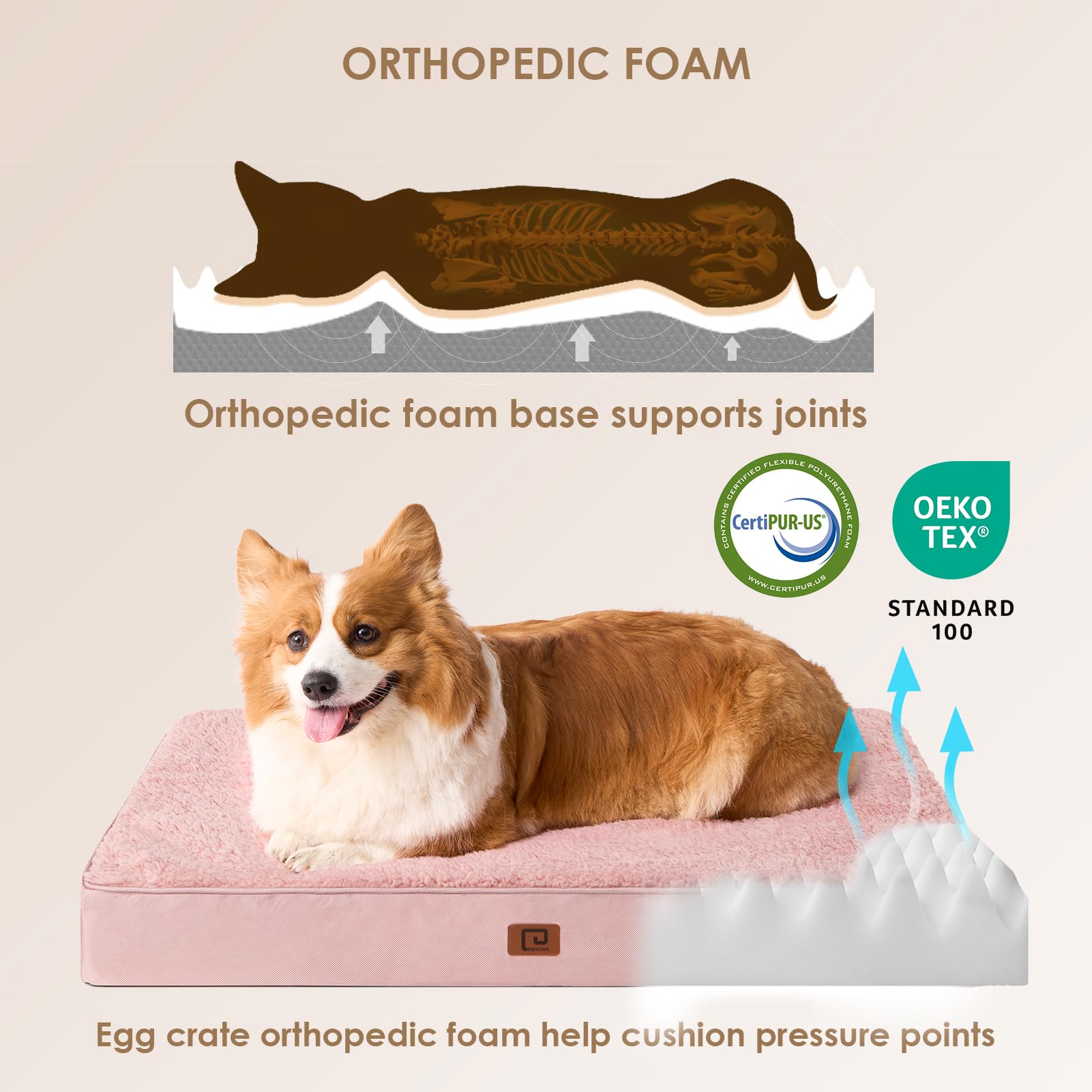 EHEYCIGA Cuccia Cane Interno Taglia Grande XL, (104L x 69W cm) Ortopedica Cuscino per Cani, Cuscino Cane Sfoderabile e Lavabile, Ortopedico Lettino per Cani, Orthopedic Dog Bed, Rosa