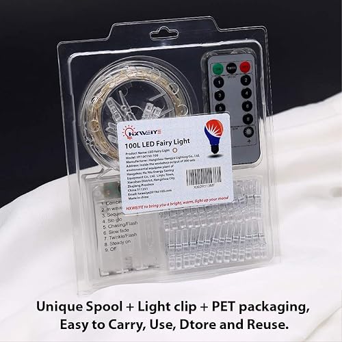 Miniatura 6 de HXWEIYE Warm White Photo Clips String Light, Timer & 8 Modes, 33Ft 100LEDs Battery Powered Fairy Light with 52 Clear Clips & 12 Hooks on Wall for