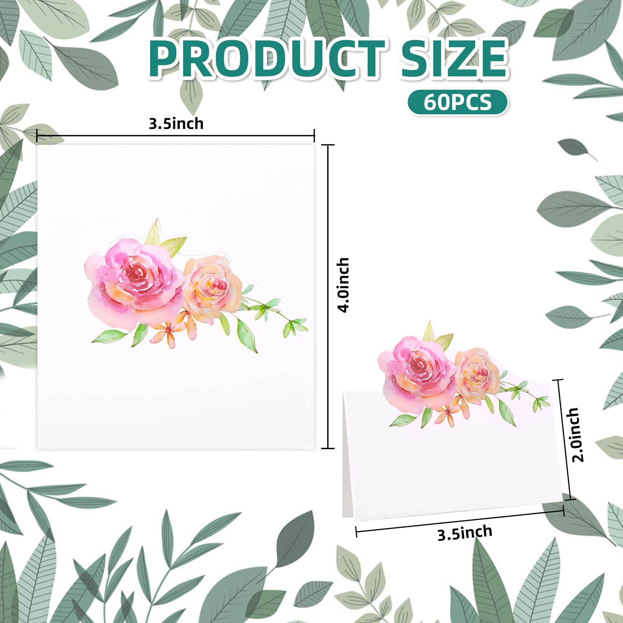 60 tarjetas de lugar florales para boda, tienda de campaña pequeña, tarjeta de nombre, mesa para banquetes, cenas, fiestas, baby shower, bodas, 3.5 x 2 pulgadas