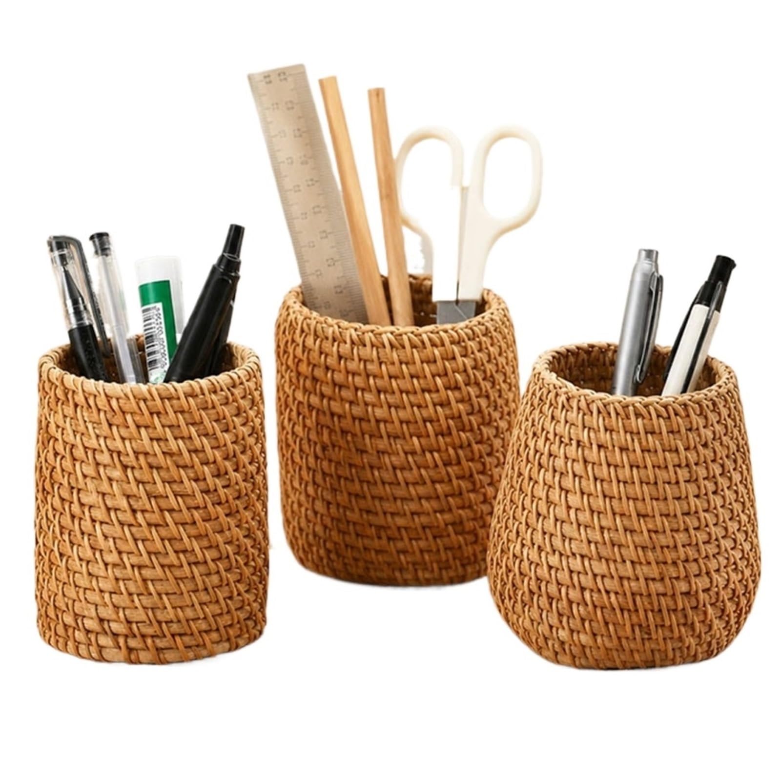 ZNJAMN 1set 3 Pcs Household Rattan Organizer Vine Stationery Container Storage Box Students Gifts Office School Desk Supplies for pens