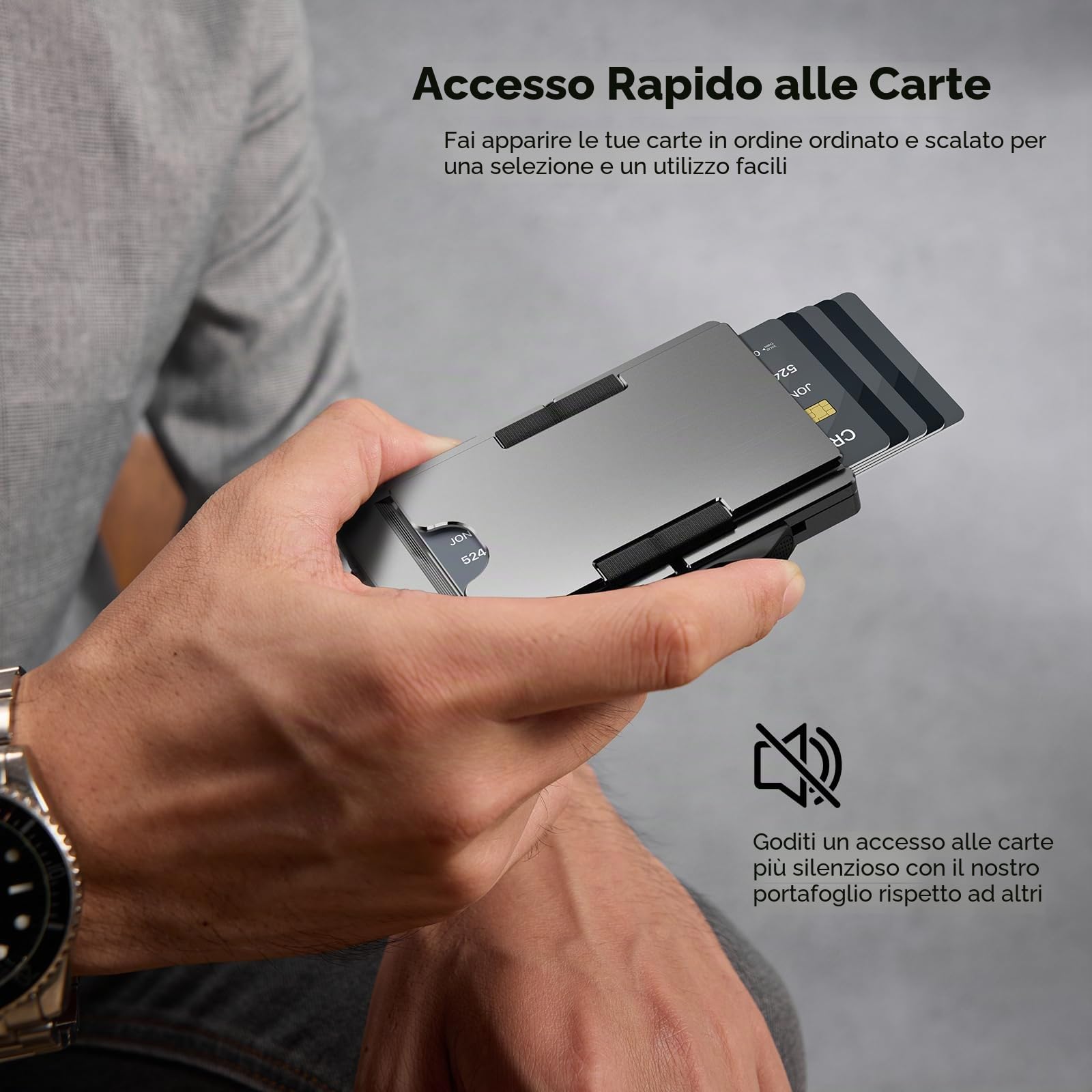 Fermasoldi in Metallo Uomo per 10-20 Carte e 20 Banconote, Porta Carte di Credito Pop-up con Blocco RFID, Grigio