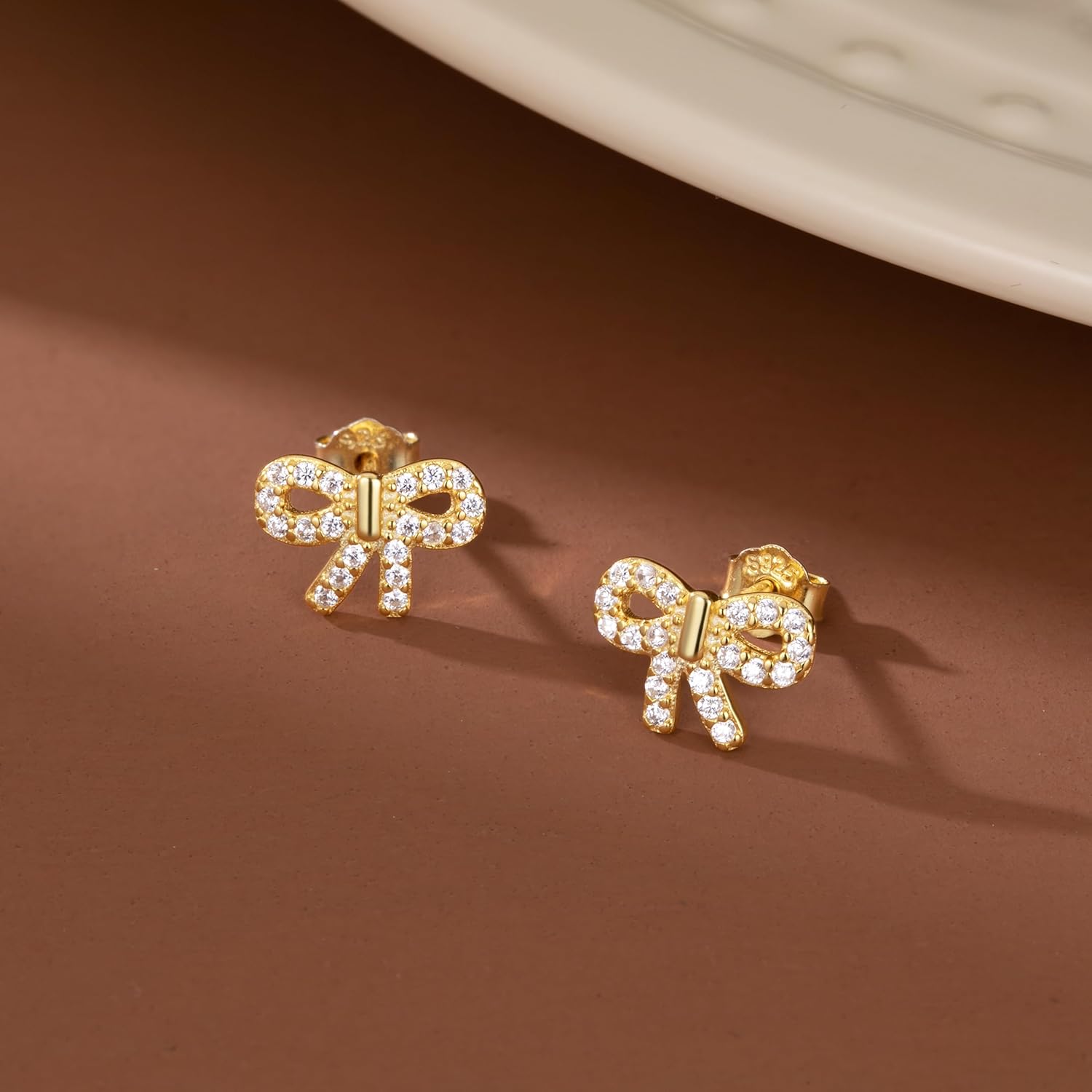 SLUYNZ 925 Sterling Silver CZ Bow Stud Earrings for Women Teens Small Bowknot Stud Earrings - Image 3