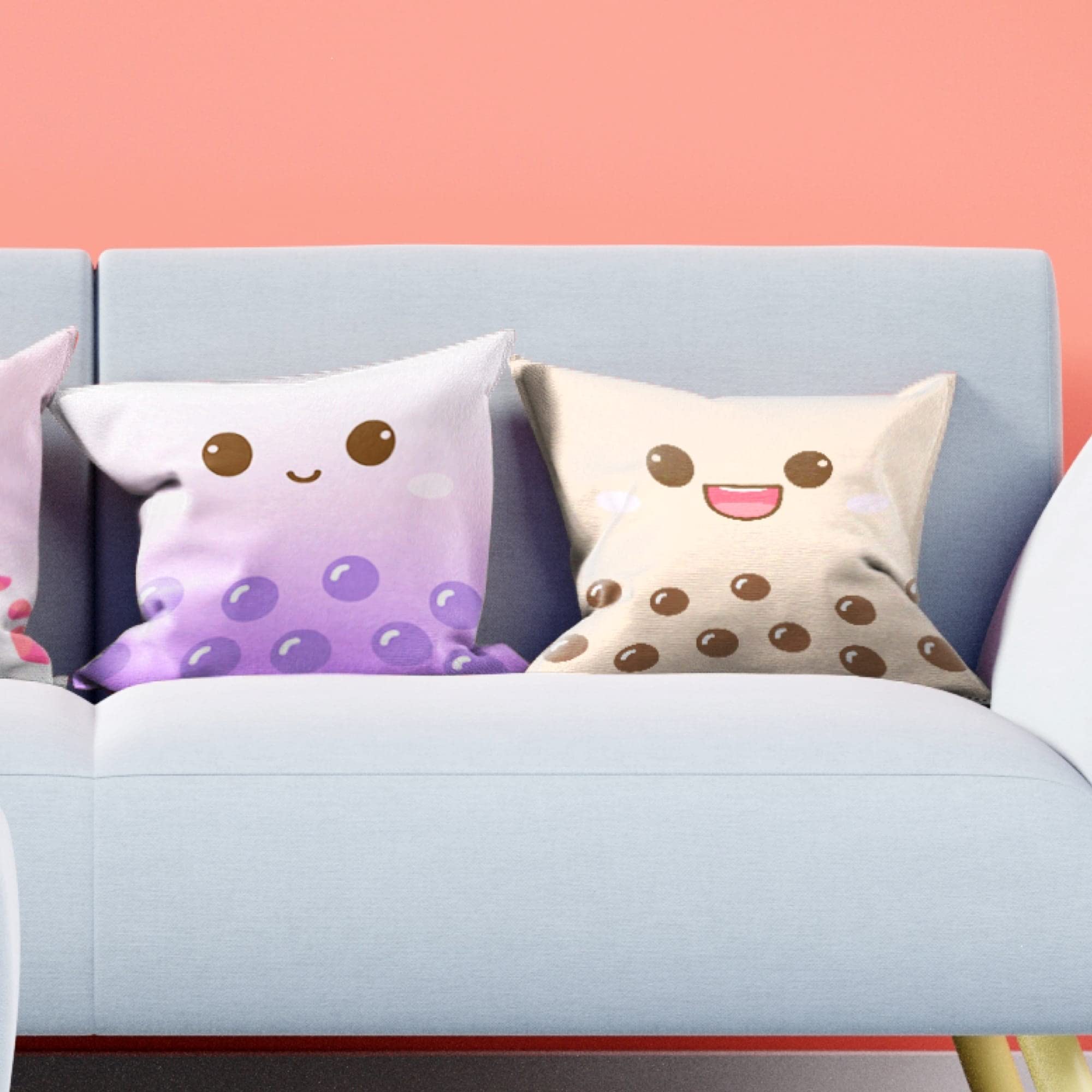 BelugaDesign Graziose federe per cuscini, confezione da 4 pezzi, motivo anime Boba Bubble Tea, Kawaii, per ragazze (45 x 45 cm, 4 multicolori)