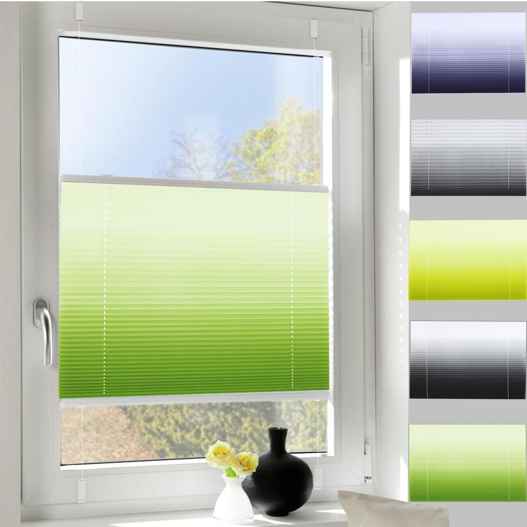 Pleated Blinds Window Blinds 80 x 110 cm No Drill Stick on, Easy Fit Pleated Window Shades, Self Adhesive Blinds for Window Privacy Protection, Green — image 1