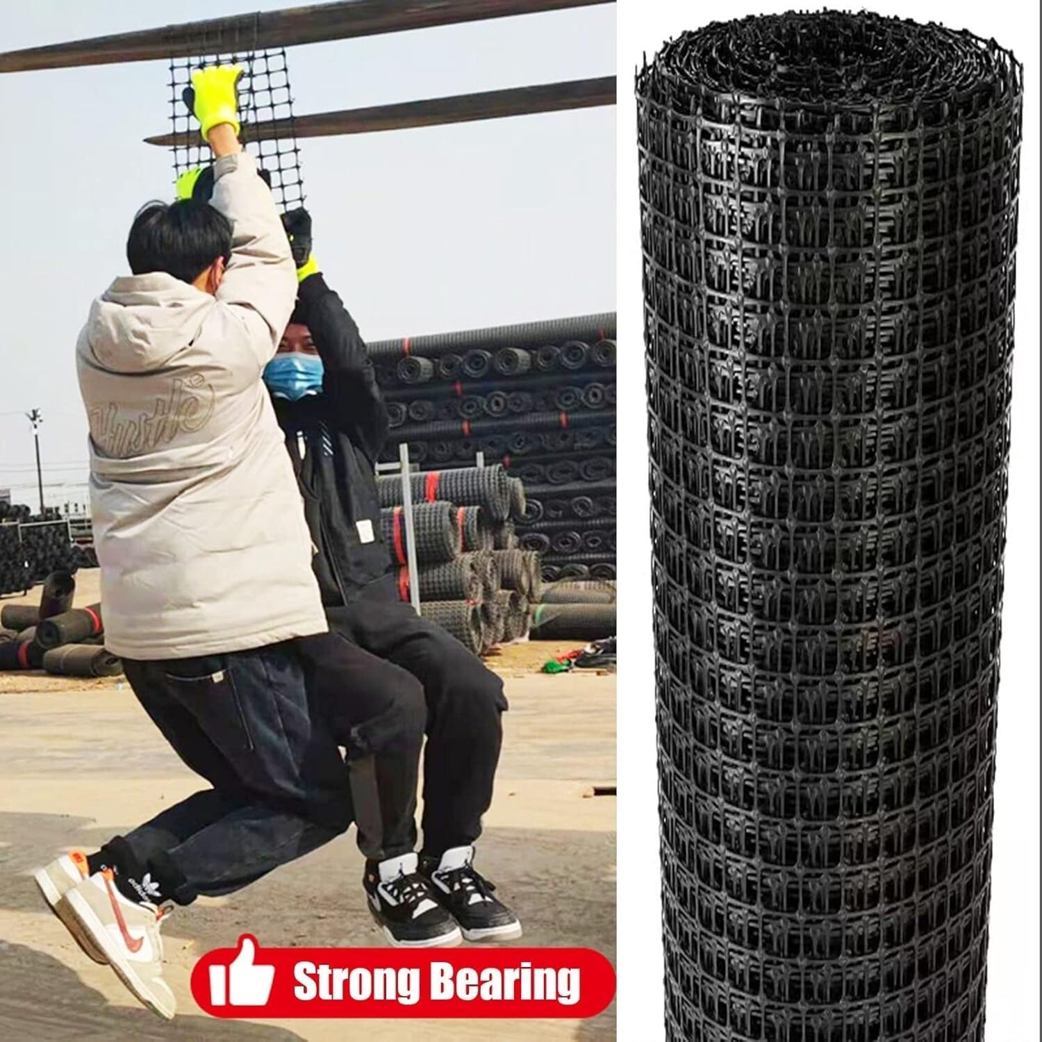 Black Poultry Netting (for Cats, Dogs and Ducks), Reusable Plastic Rolled Netting for Outdoor Gardening, Heavy Duty Fencing Netting(1.8x50m/3.3x164ft)