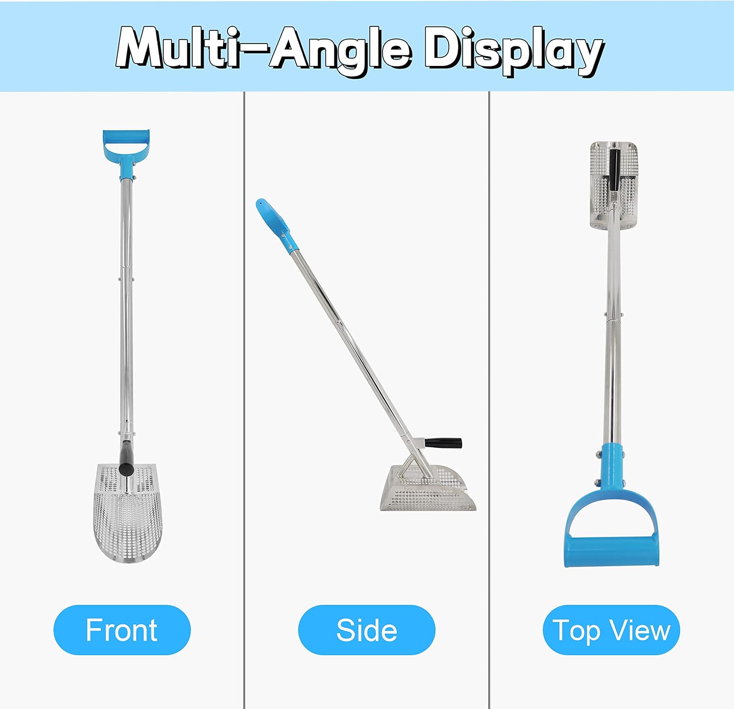 Metal Detector Sand Scoop| 7mm Round Holes | Whole Body Made of Metal| Long and Short Handles 1+1| for Beach, Seaside, Stream Treasure Hunting