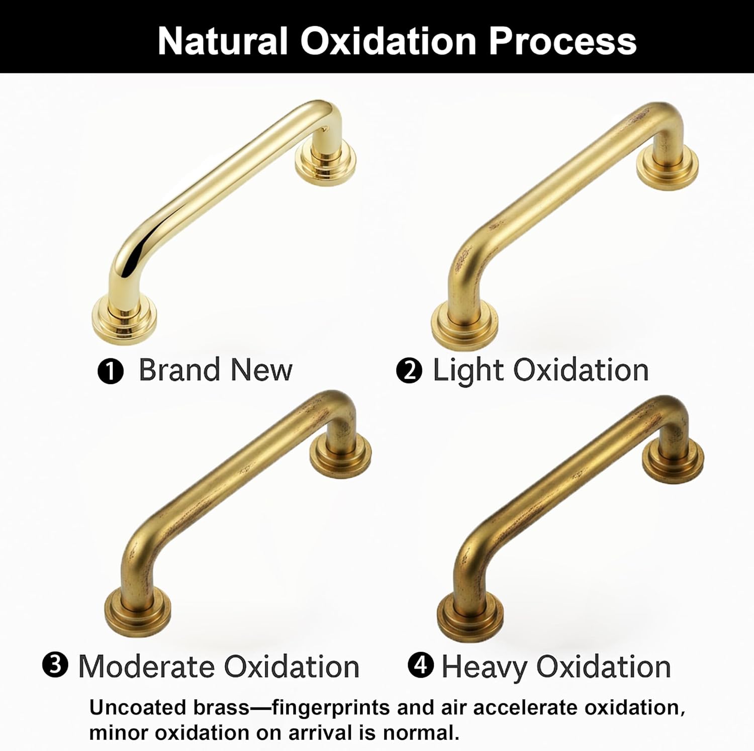 QOGRISUN 5-Pack Unlacquered Brass Cabinet Pulls, Gold Curve Drawer Dresser Handles, 3-Inch Hole Center A, Kitchen Cupboard Hardware, Polished Brass Finish