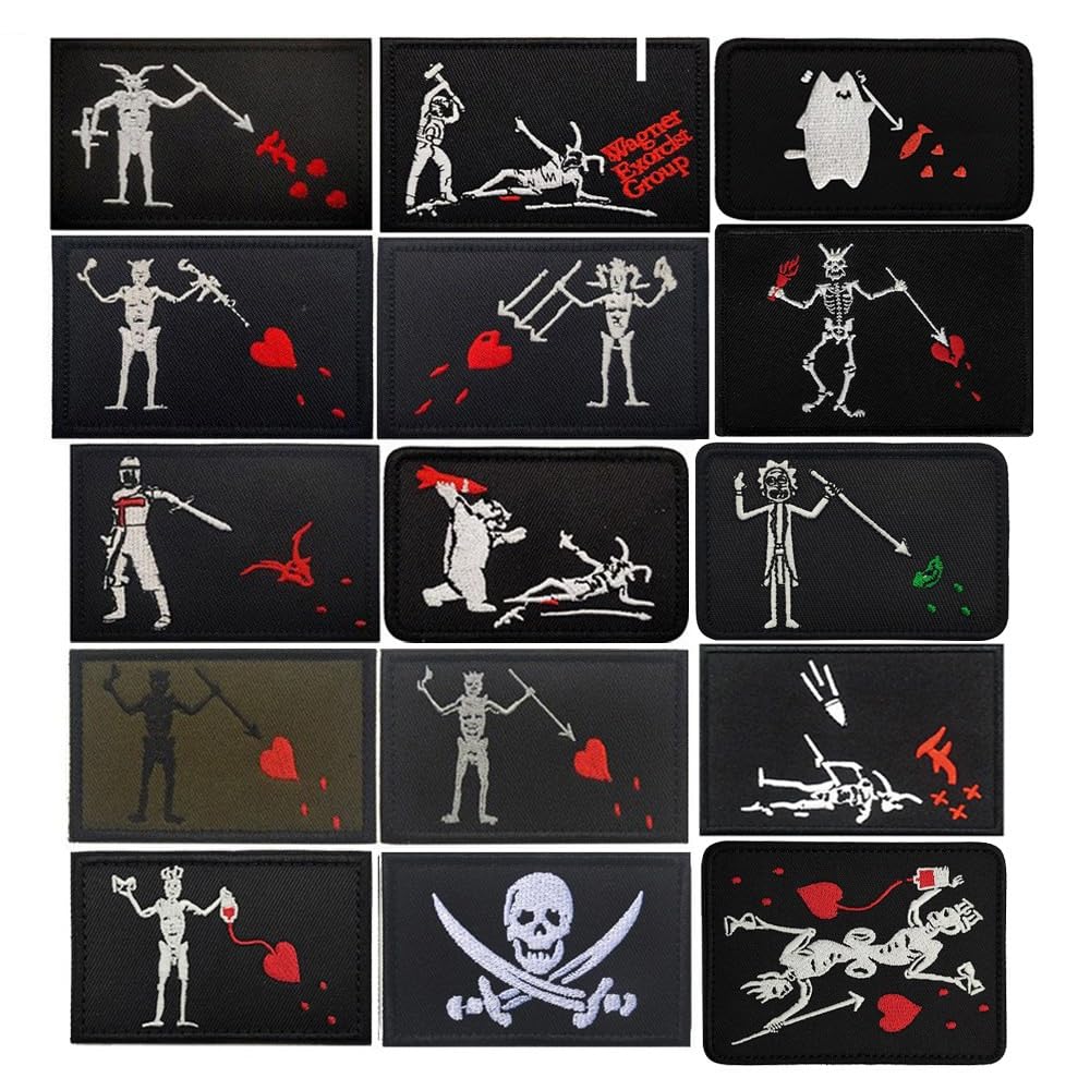 Patch en tissu brodé de haute précision pirate tactique finition premium cœur rouge