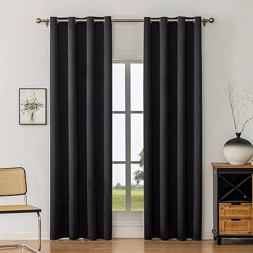 Miniatura 12 de Cortinas opacas con aislamiento térmico y ojales para dormitorio y sala de estar, 2 paneles, 52 pulgadas de ancho x 95 pulgadas de largo, textura de