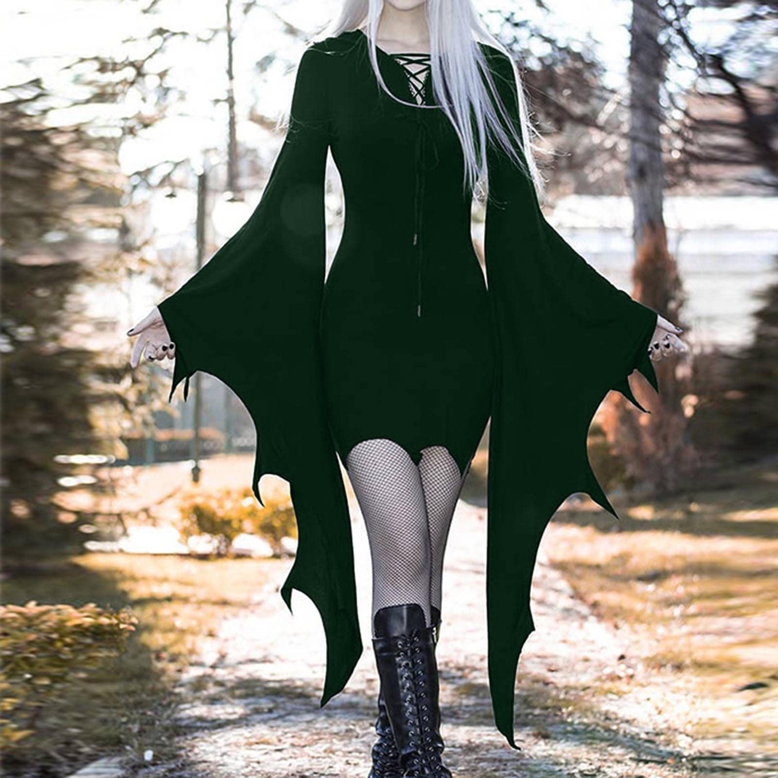 Fledermaus Kostüm Damen – Gothic Mittelalter Kleid Mit V-Ausschnitt, Verstellbaren Bändern Für Halloween & Karneval