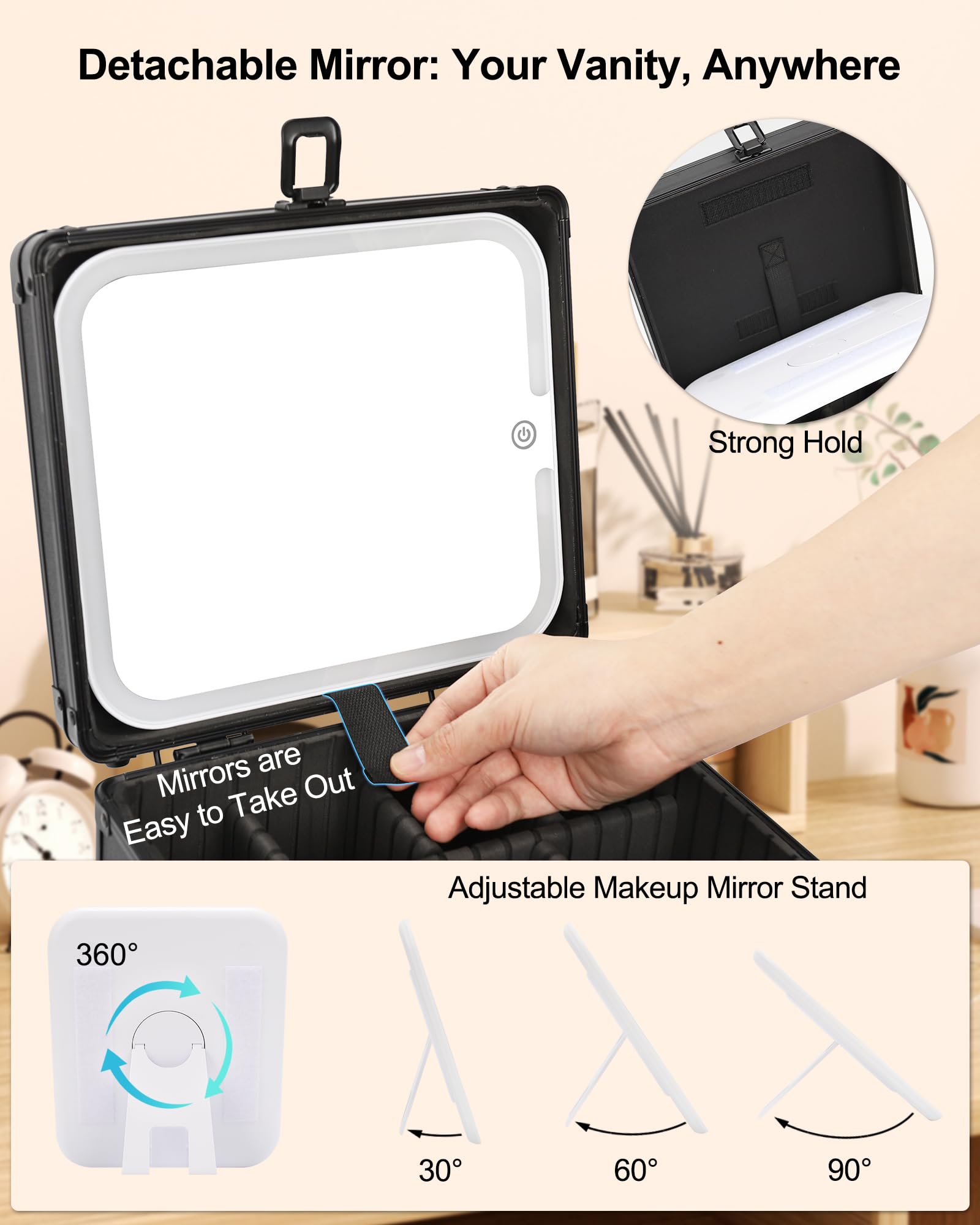 TANTO Small Black Aluminum Makeup Case with LED Mirror