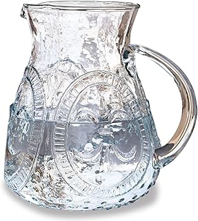LOBERON Krug Pépin, edle Lilien-Prägung, mundgeblasen, Vintage-Flair, Küchenutensilien, Karaffe, Getränkespender, Blumenvase, Glas, klar
