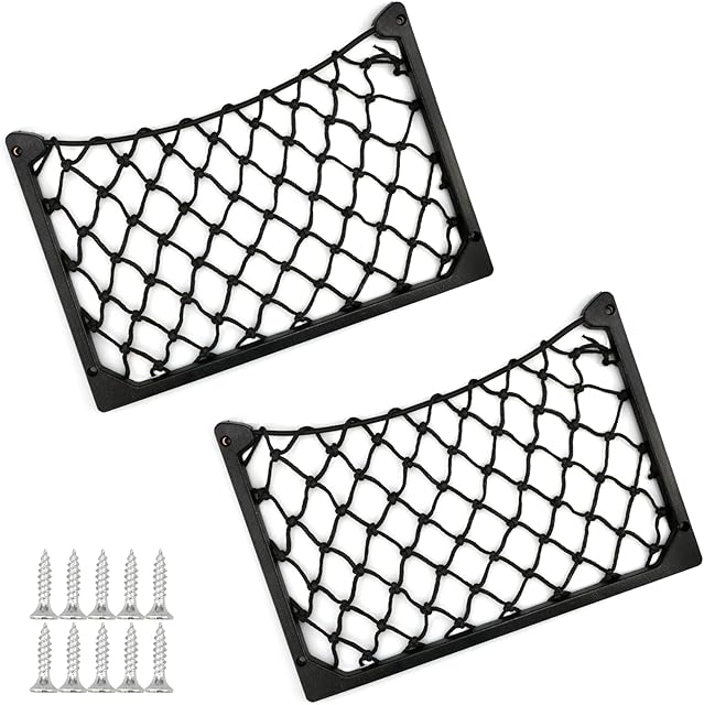 2 Pcs Car Storage Net, Campervan Storage Nets Rack with Plastic Frame, Car Storage Nylon Net Bag with 10 Pcs Screws, Cargo Mesh Bag Organiser for Motorhome, Boat