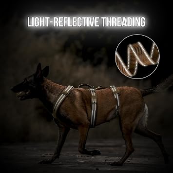 OneTigris Dog Harness No Pull Adjustable Tactical Harness with Soft Padding | Y-Shaped Reflective High-tensile Nylon, 1 Handle, 3 D-rings Easy Walk Dog Harness for Medium Large Dogs Easy on/off Tactical