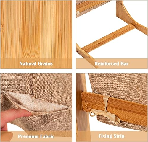 Miniatura 7 de Tangkula Bandeja de TV de bambú para sala de estar, mesa auxiliar de sofá, mesa auxiliar de aperitivos con bolsa de almacenamiento, mesa auxiliar de