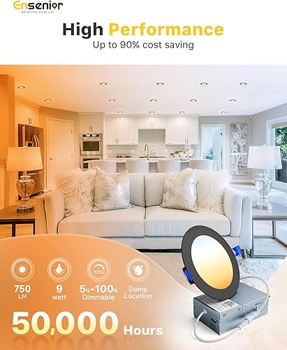 Vista 53 de Ensenior - Paquete de 12 luces LED empotrables de techo, ultra finas con caja de conexiones, intensidad regulable, alta luminosidad. 5000 K