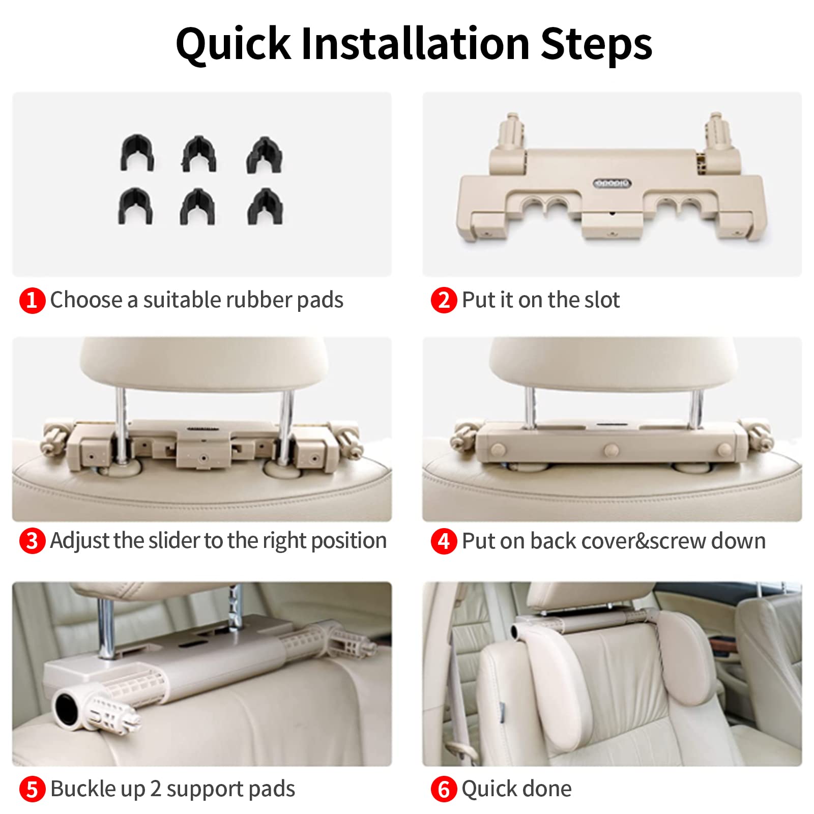 Hifrom Poggiatesta Auto, Cuscino Poggiatesta per Auto per Bambini Adulti, Rotazione a 180°, protezione collo con Barra Scorrevole Regolabile, Supporto per la Testa Laterale per Dormire (Beige)