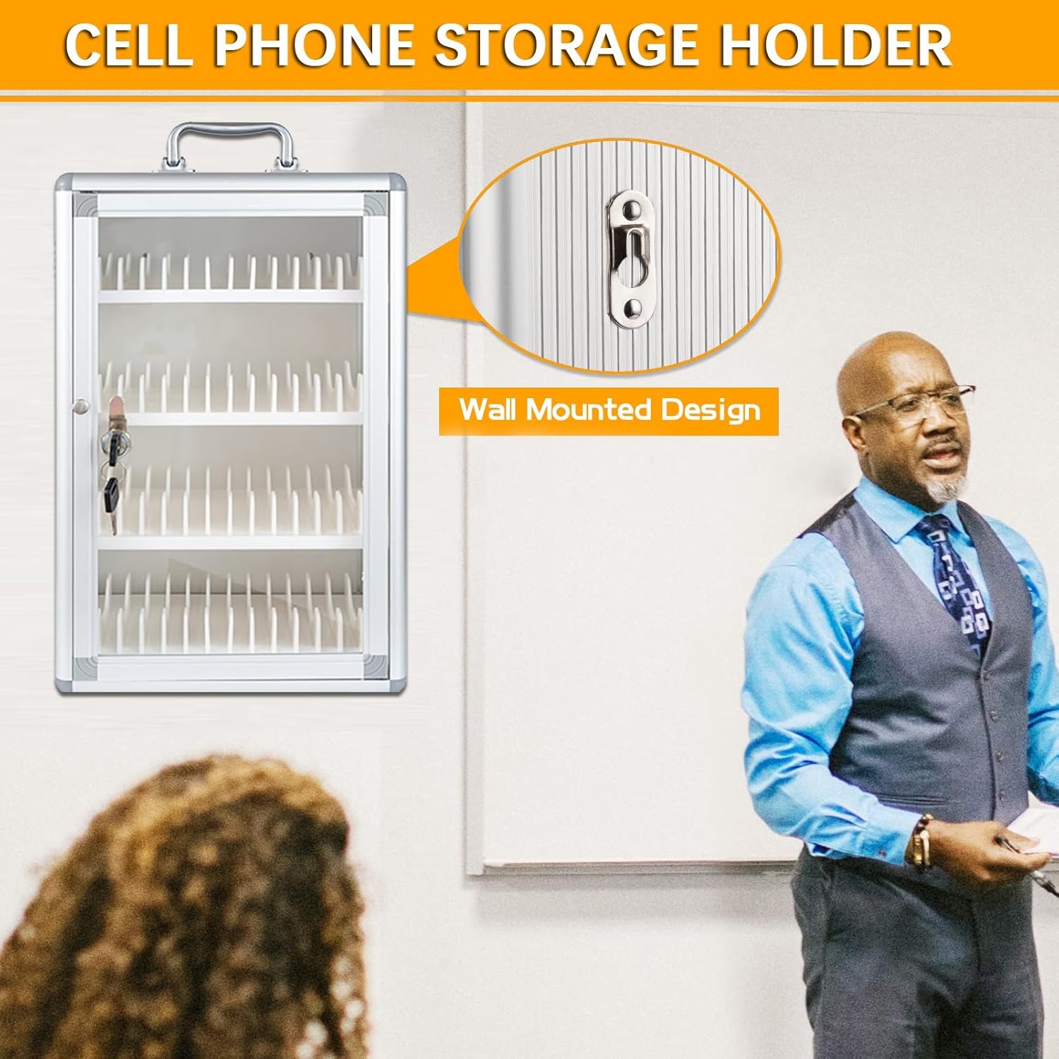 Lockable Cell Phone Locker Box - 48 Slots Aluminum Alloy Storage Cabinet for School Classrooms, Wall-Mounted Management Solution, Secure Device Storage.