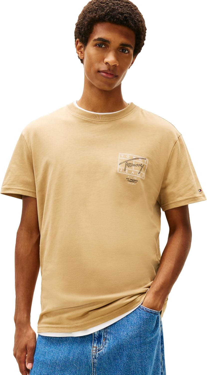 Tommy Jeans Men's Short Sleeve Cotton Graphic T-Shirts with Printed Sprayed Back Graphic
