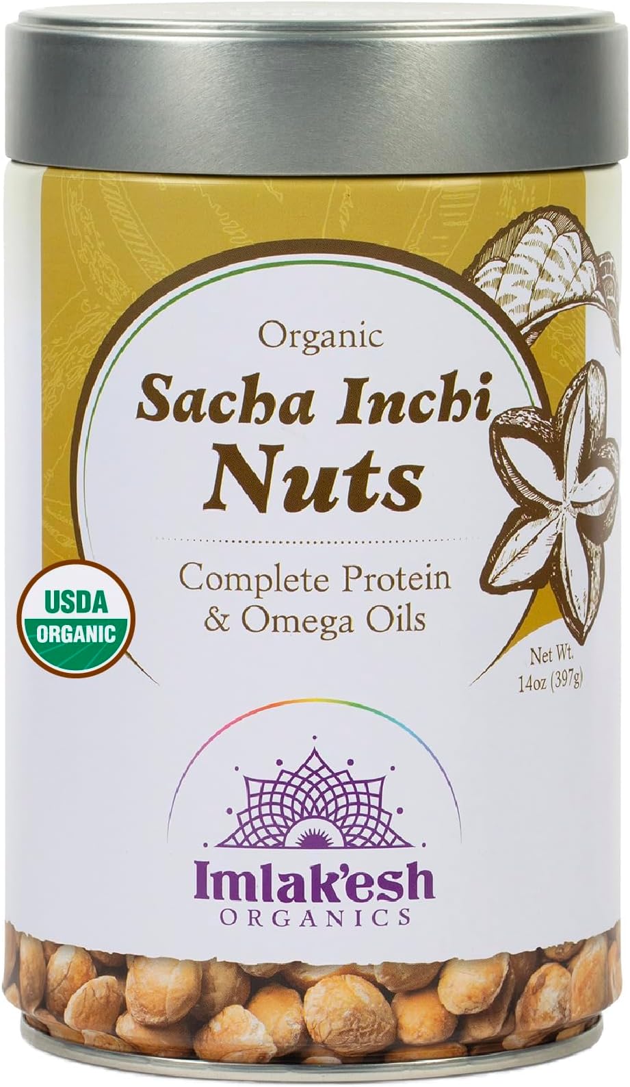 Imlakesh Organics Sacha Inchi Nuts - High Protein Superfood Nuts, 0 Net Carbs, Paleo and Keto Snack, Gluten-Free, Vegan (14oz Metal Jar)