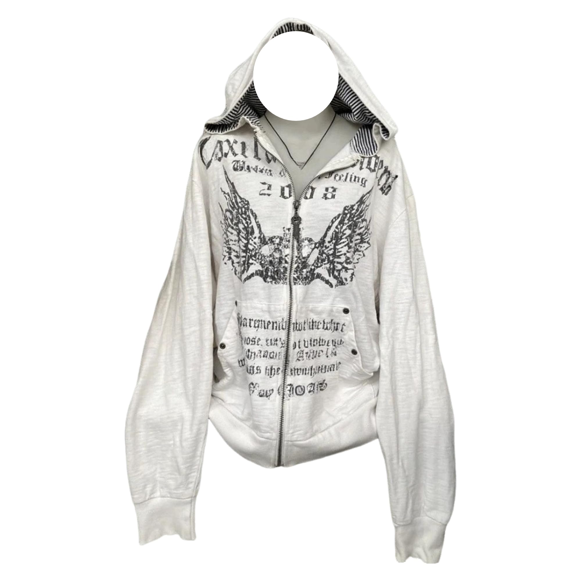 Felpa con Cappuccio Oversize da Donna con Stampa Vintage di Lettere Stile Gotico Anni 2000 a Maniche Lunghe con Tasche con Cerniera Ampia e Sportiva
