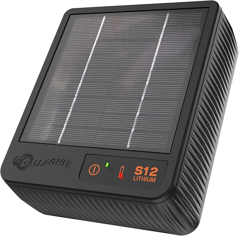 Cargador de valla solar S12 | Energizador de cerca eléctrica solar | 4 Millas de Protección | Para ganado, cabras y pequeños pastos | Garantía de 3 años y soporte en EE. UU.