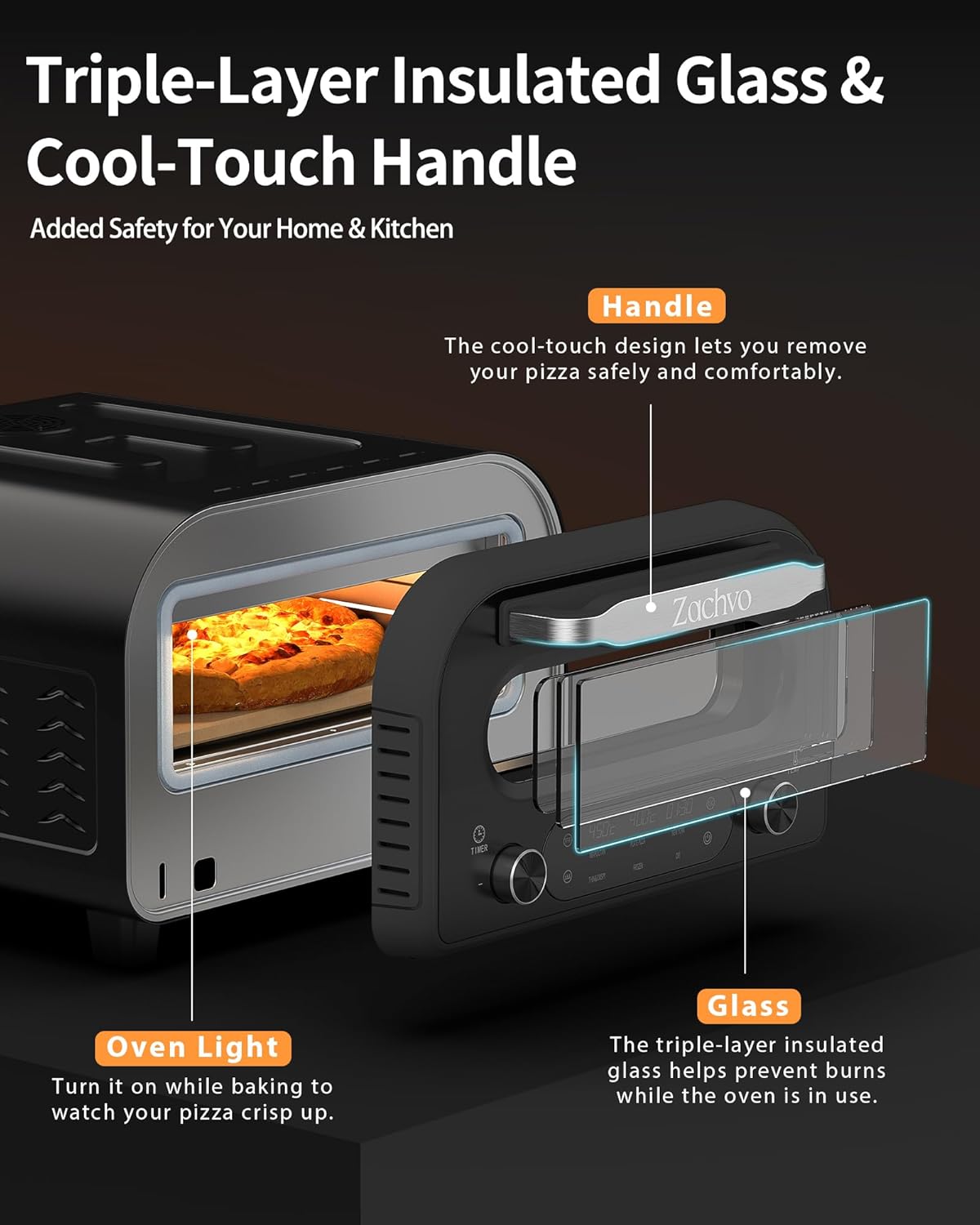 Pizza Oven Indoor, Heats up to 850°F, Makes 12” Pizzas in 90 Seconds, Electric Pizza Oven with 6 Touchscreen Presets, Countertop Pizza Ovens for Kitchen, Recipes & Pizza Stone Peel Included, Silver