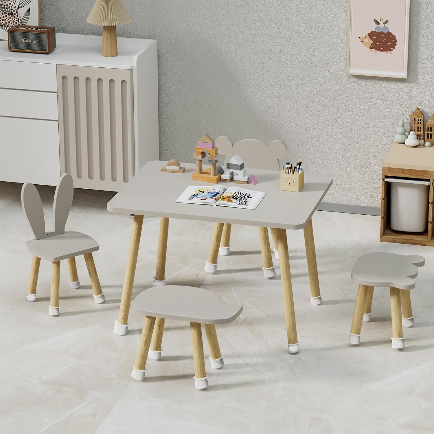 BanaSuper Toddler Table and Chairs Set Wood Kids Play Table